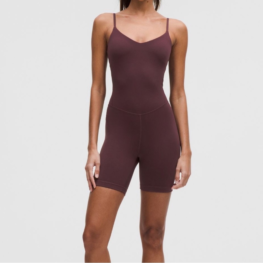 Lululemon align cami bodysuit, 6” short inseam size 6, goodnight plum/brown